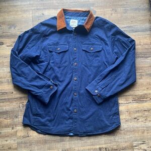 Land’s End X Blake Shelton Flannel Lined Shacket Shirt Jacket Blue Button Mens L